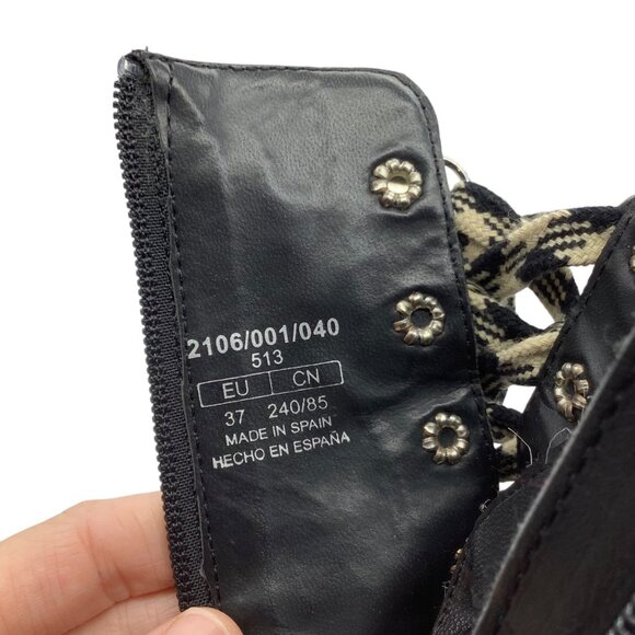 Zara Black Leather Chunky Heel Lace-Up Ankle Boots Side Zipper EU37 - Picture 3 of 8